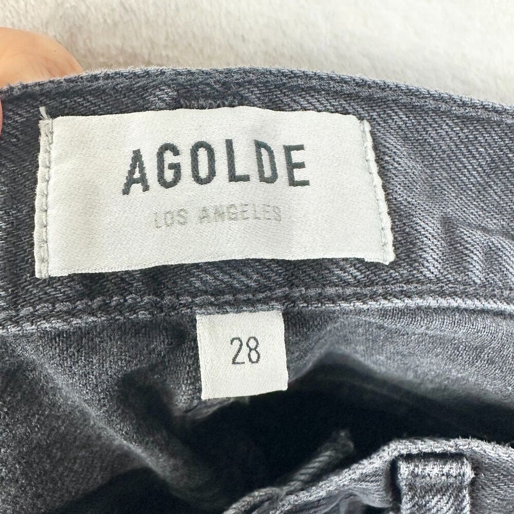 Agolde Dee Short Size 28 Black Divine Raw Hem Button Fly High Rise Rigid Cotton - Picture 4 of 5
